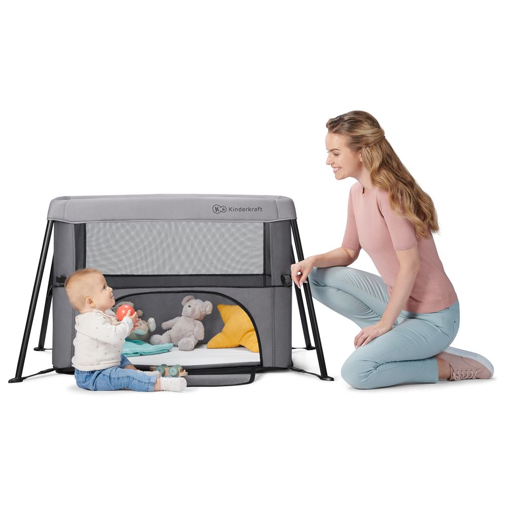 Kinderkraft - Movi 2-in-1 Folding Travel Cot Playpen 0-3Y - Grey