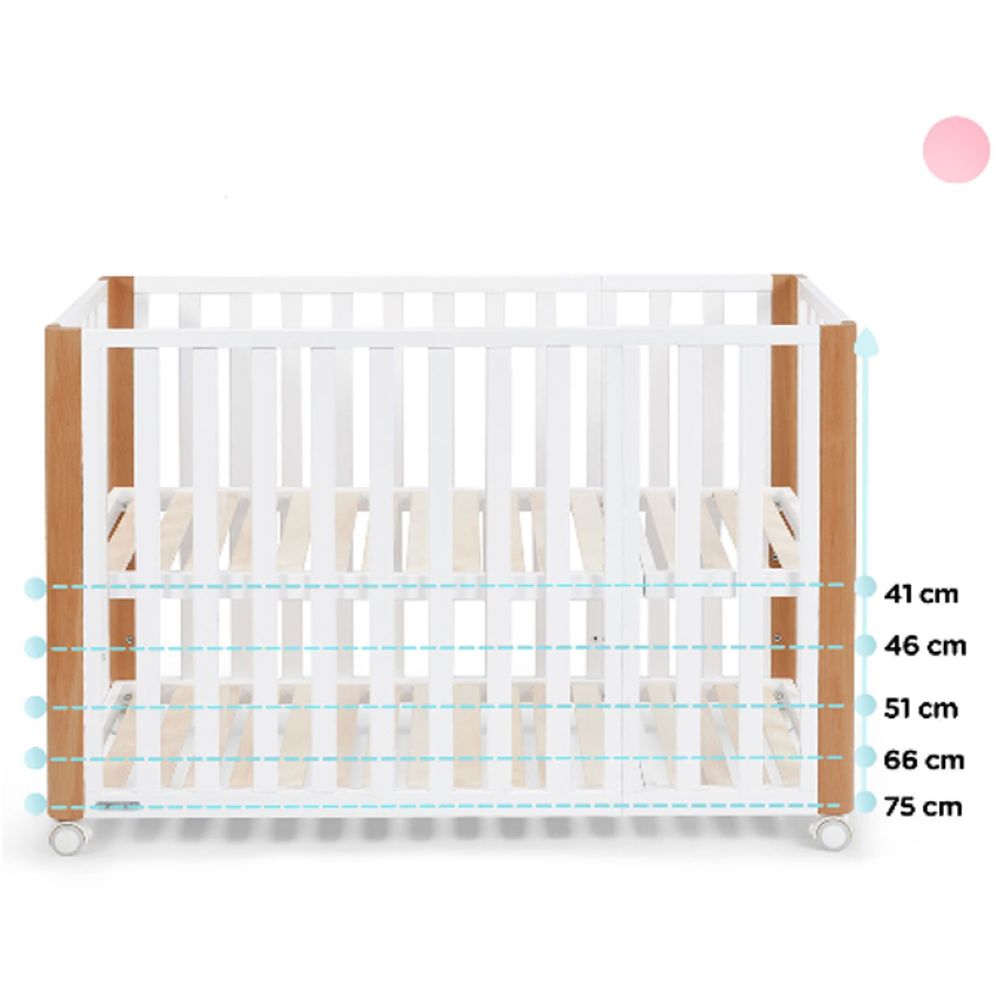 Kinderkraft KOYA Wooden Cot And Playard With Mattress - White