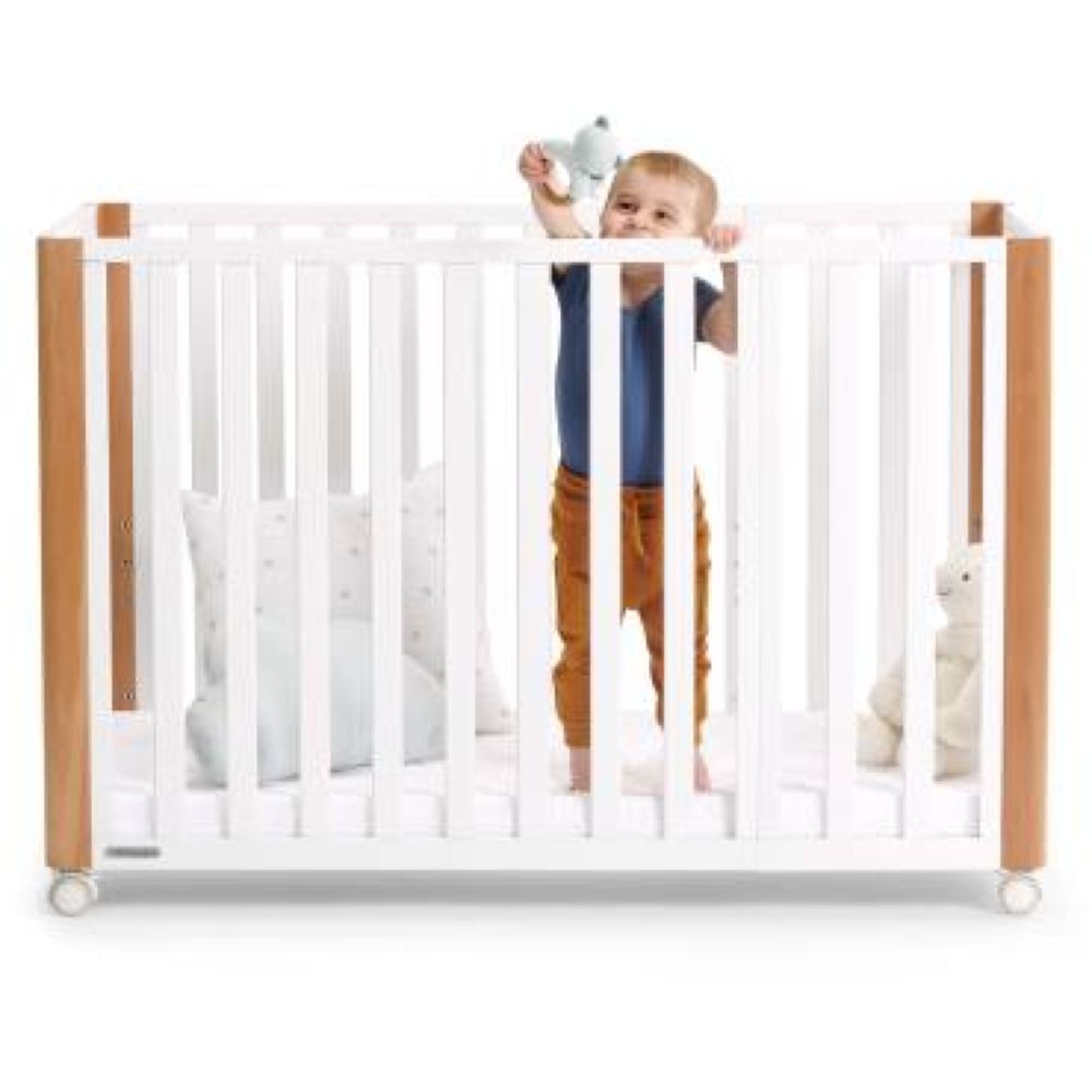 Kinderkraft KOYA Wooden Cot And Playard With Mattress - White