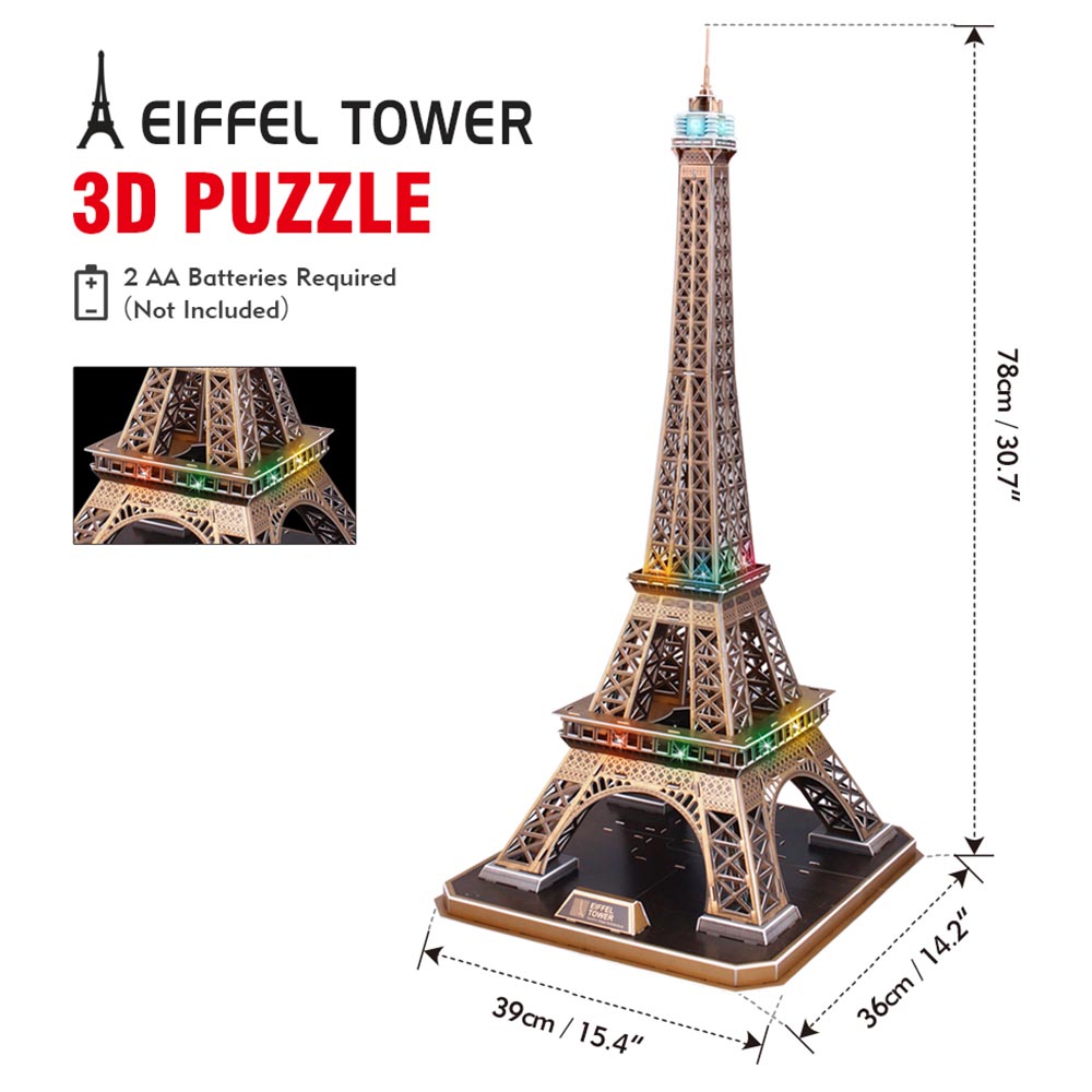 CubicFun - 3D Puzzle LED Eiffel Tower Battery Operated 84pc