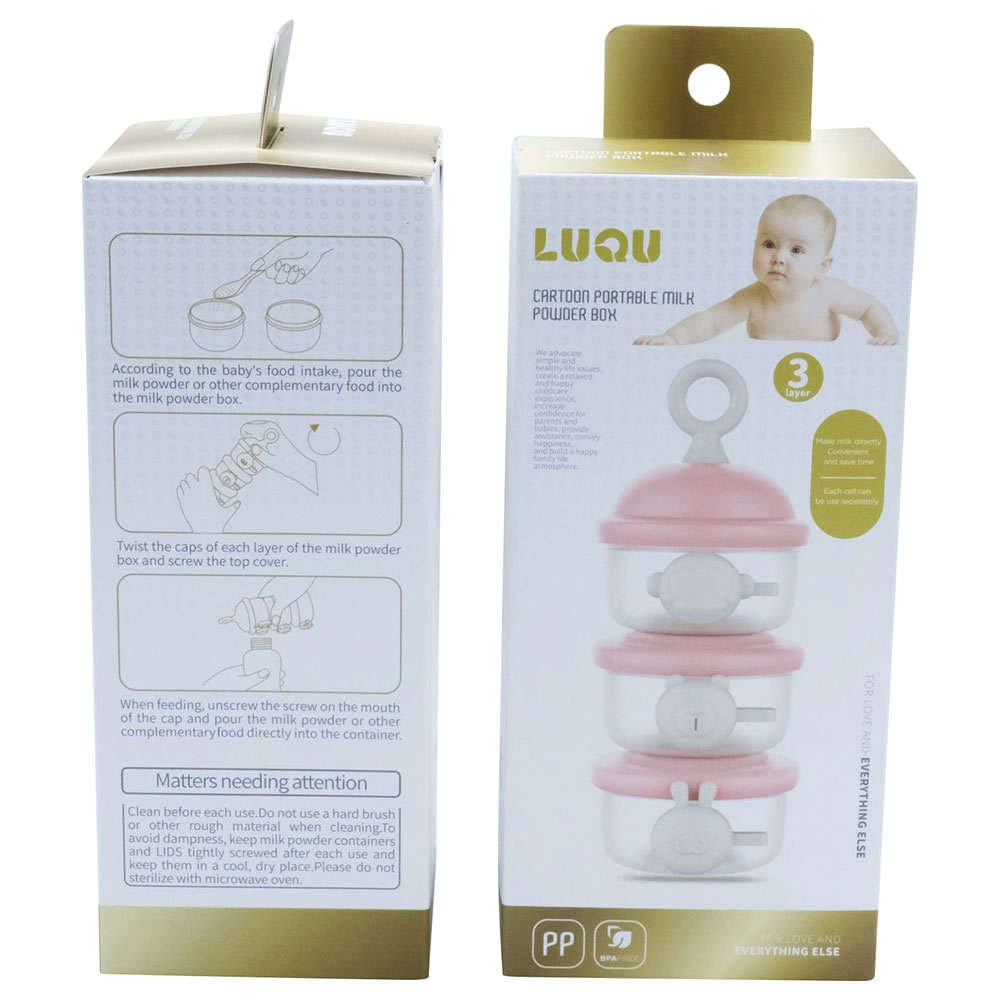 Luqu Cartoon Milk Powder Container 3 Layer Side Open - Pink