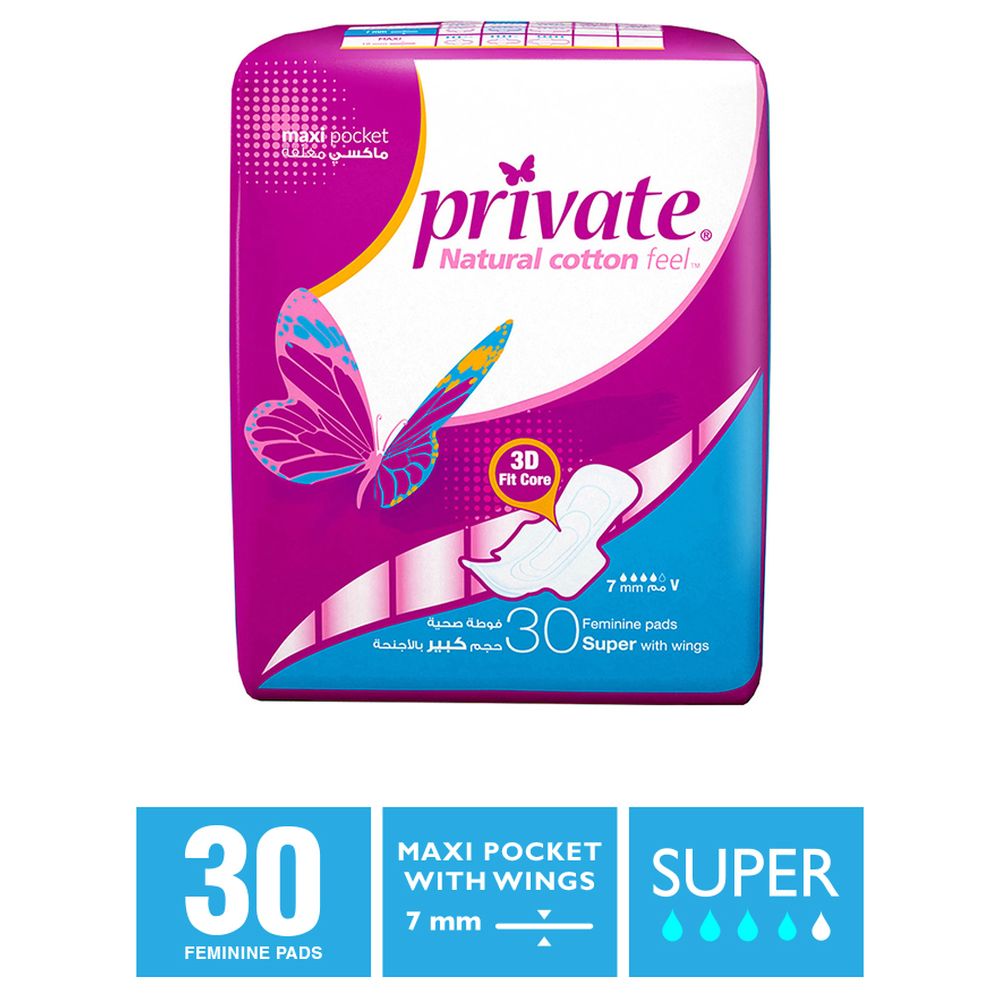 Private Maxi Thick Folded w/ Wings Super Sanitary Pads 30pcs