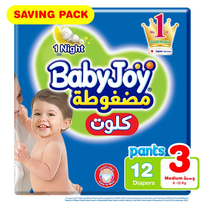 بيبي جوي - حفاضات كلوت توفير - الحجم 3 متوسط - 6-12 كلغ - عدد 12