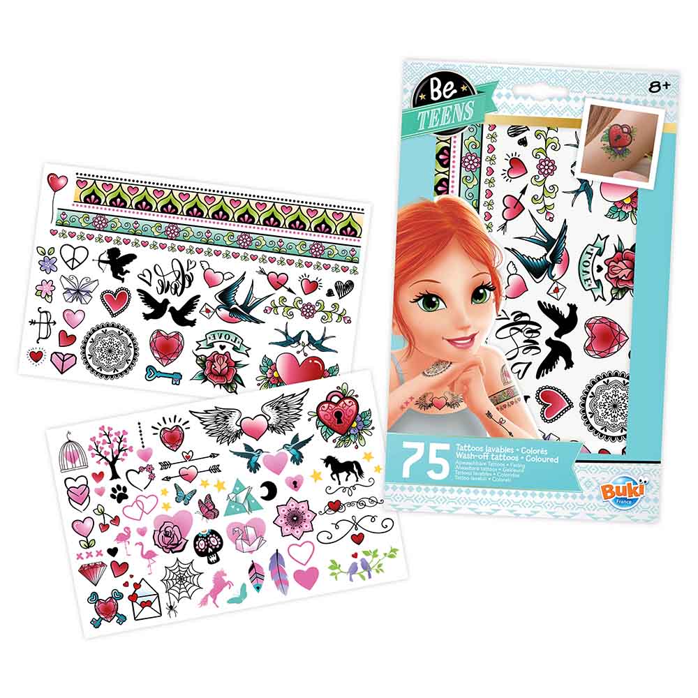 Buki France - 75 Wash-Off Tattoos Kit - Coloured