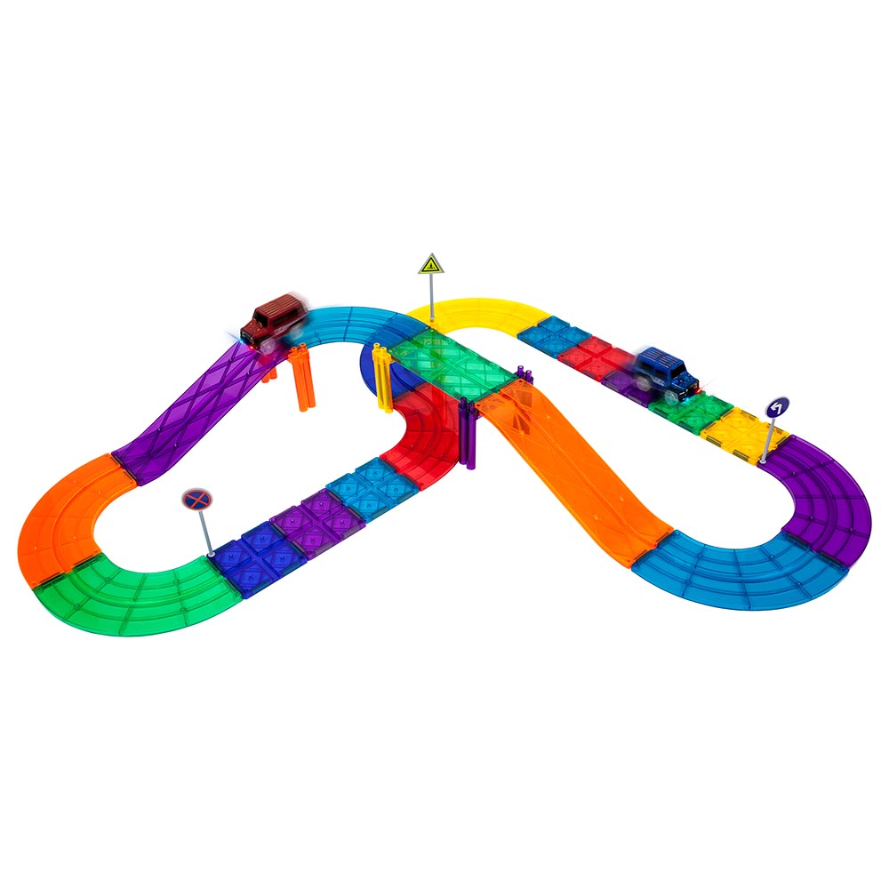 Picasso Tiles - Racing Track Set With Led Cars - 30pcs