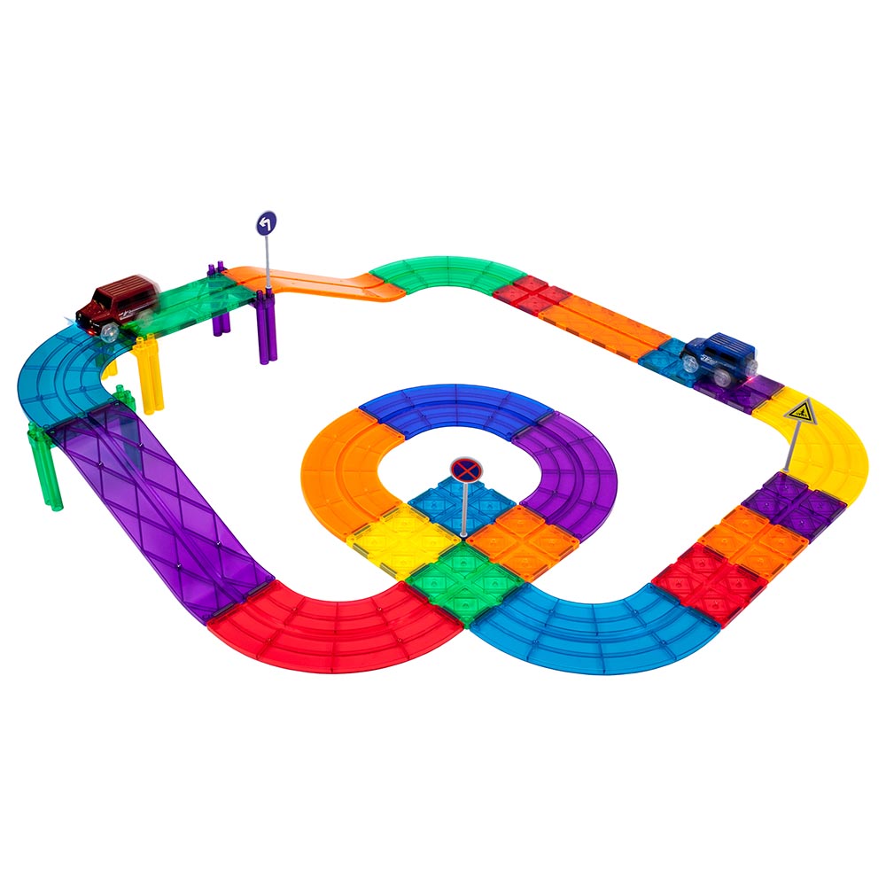 Picasso Tiles - Racing Track Set With Led Cars - 30pcs
