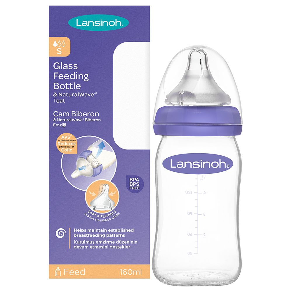 Lansinoh - Glass Feeding Bottle With Natural Wave Teat - 160ml