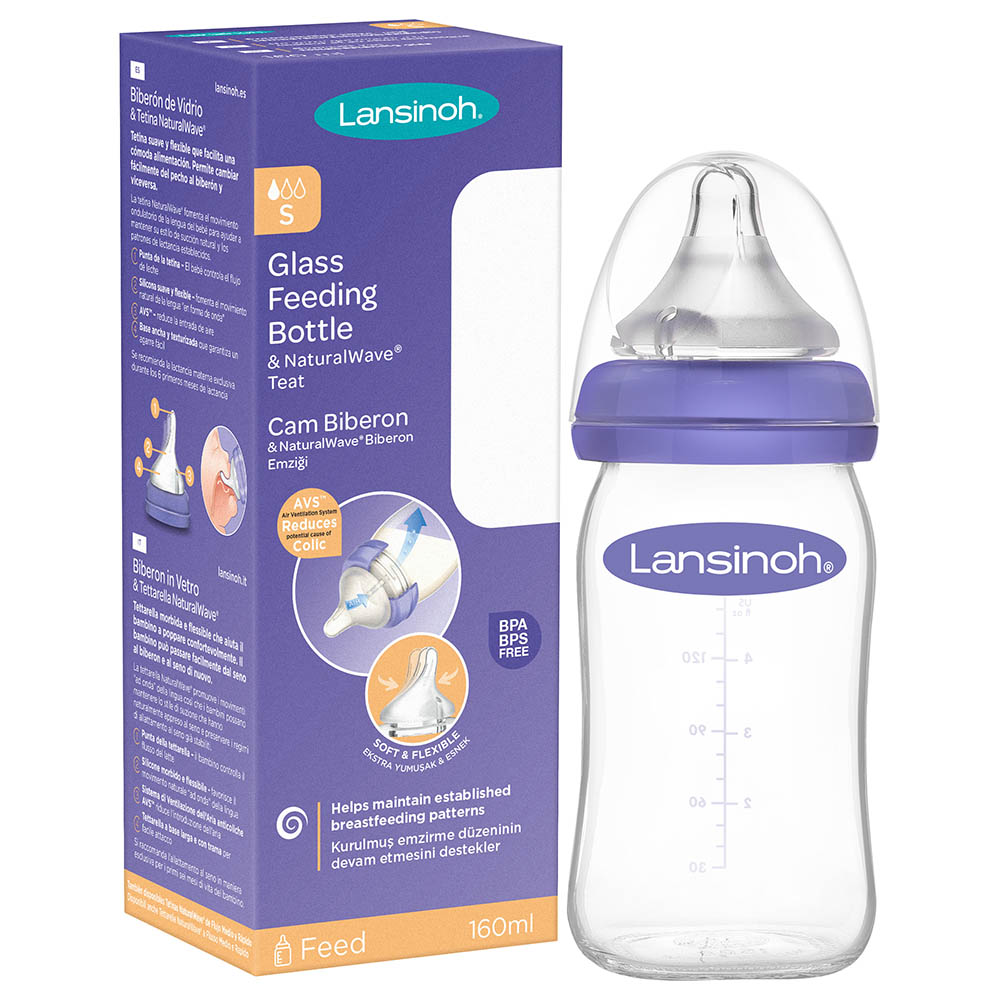 Lansinoh - Glass Feeding Bottle With Natural Wave Teat - 160ml