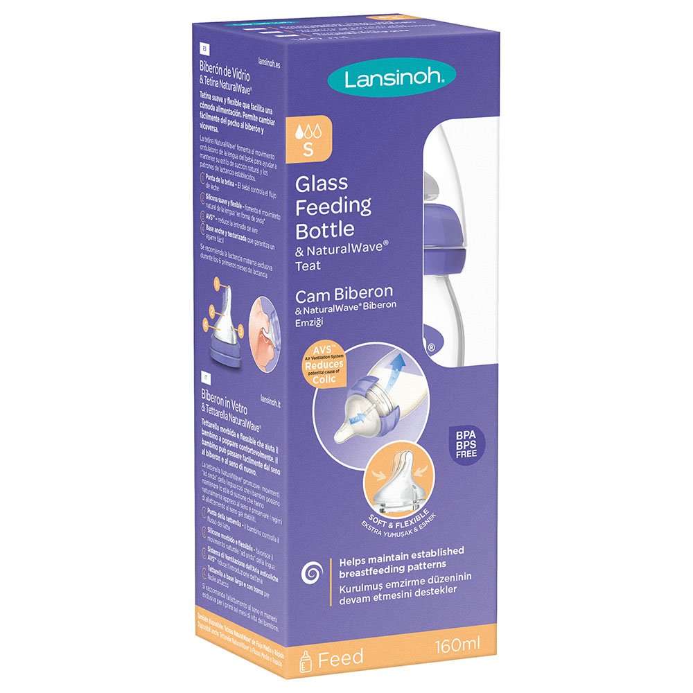 Lansinoh - Glass Feeding Bottle With Natural Wave Teat - 160ml