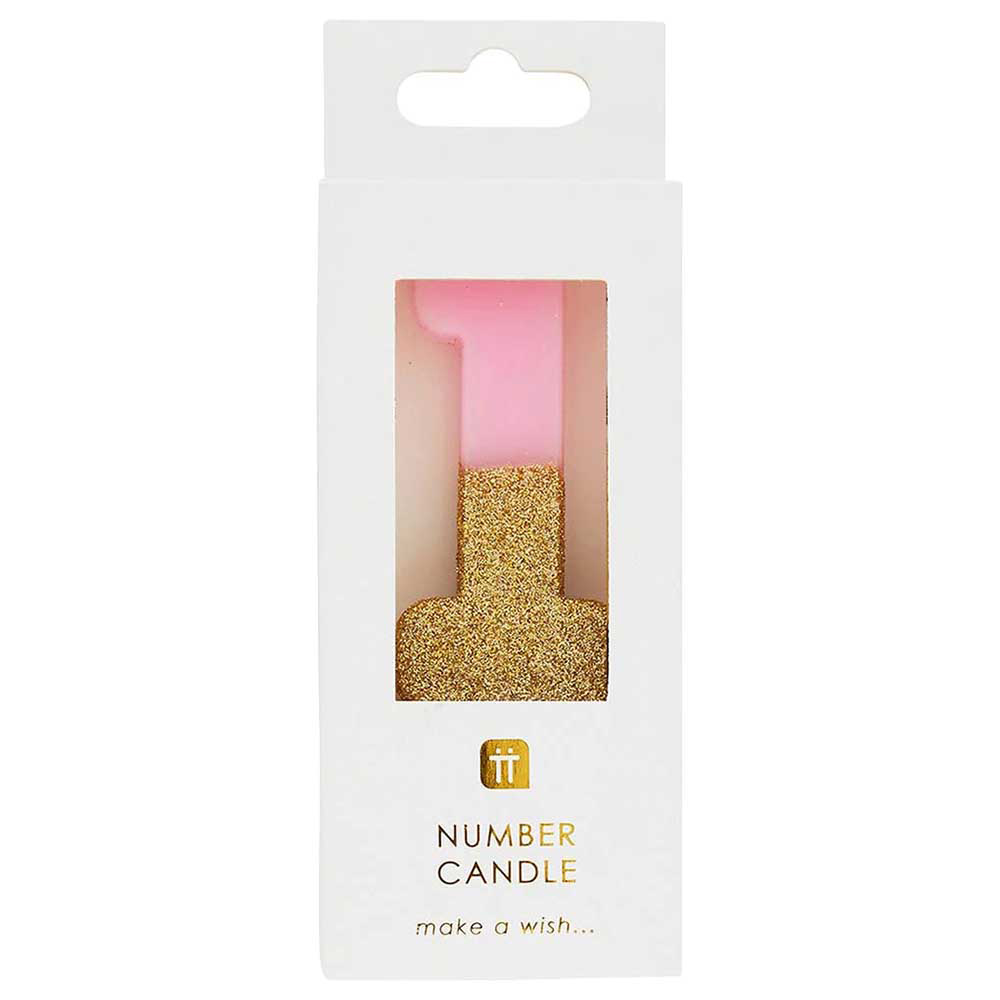 Talking Tables - We Heart Birthdays Glitter Number Candle 1 - Pink