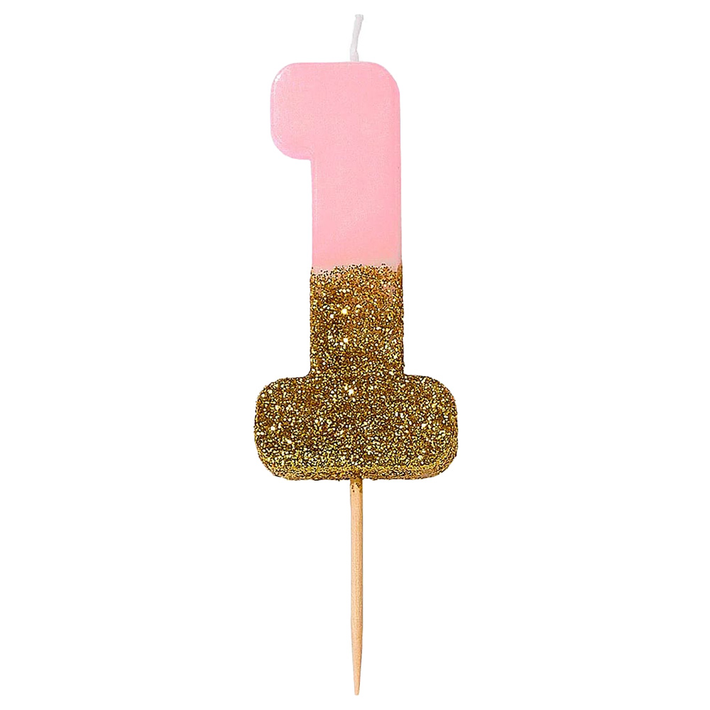 Talking Tables - We Heart Birthdays Glitter Number Candle 1 - Pink