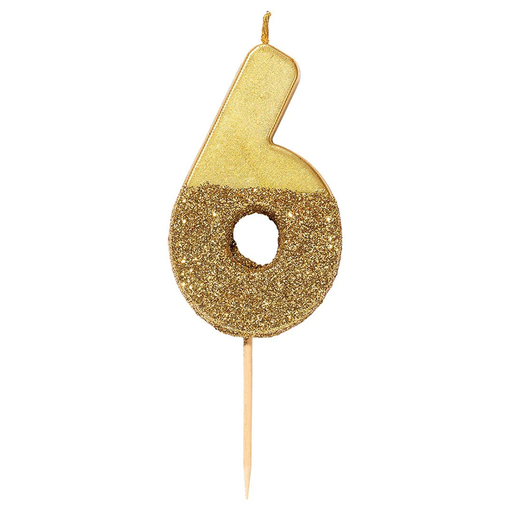Talking Tables - We Heart Birthdays Glitter Number Candle 6 - Gold