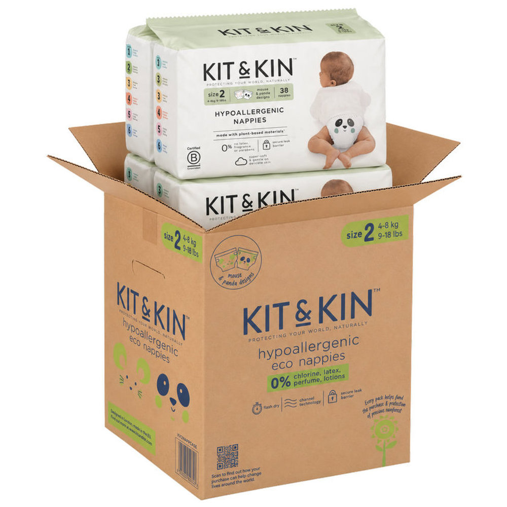 Kit & Kin Eco Diapers Size 2 - 4-8kg - Pack of 4 - 152 Diapers