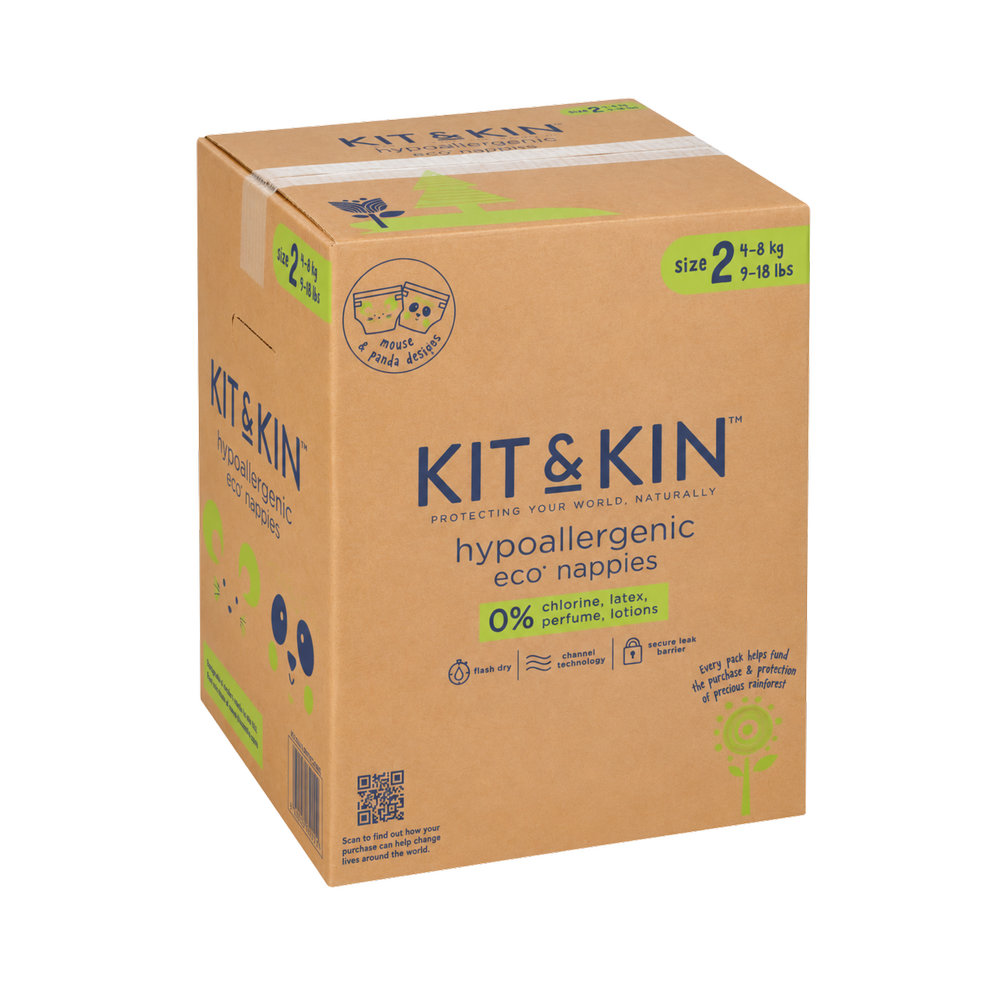 Kit & Kin Eco Diapers Size 2 - 4-8kg - Pack of 4 - 152 Diapers