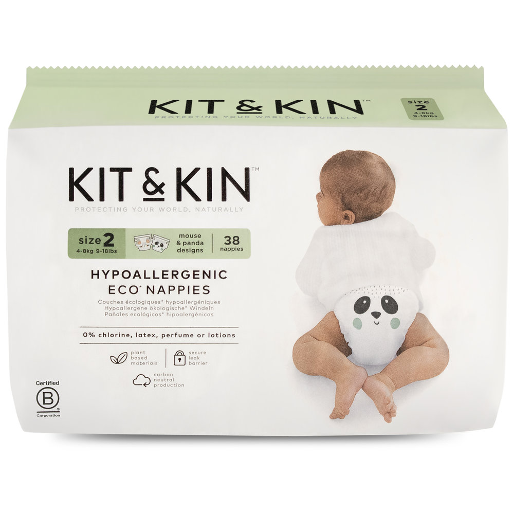 Kit & Kin Eco Diapers Size 2 - 4-8kg - Pack of 4 - 152 Diapers