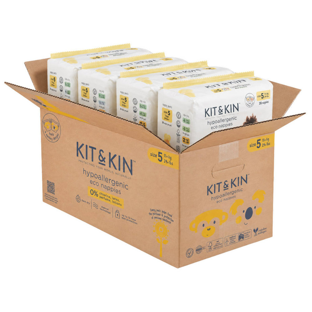 Kit & Kin Eco Diapers Size 5 - 11+ kg - Pack of 4 - 112 Diapers