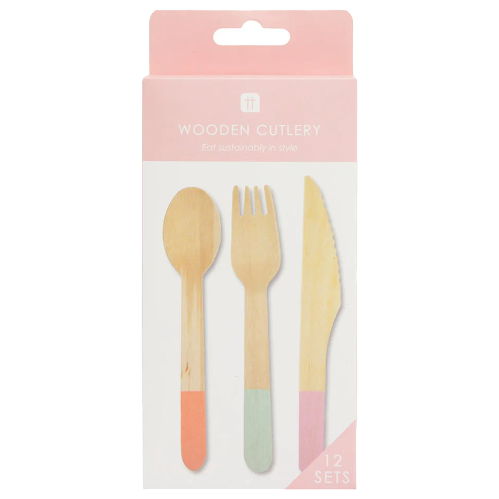 Talking Tables - We Heart Pastels Wooden Cutlery - 36pcs