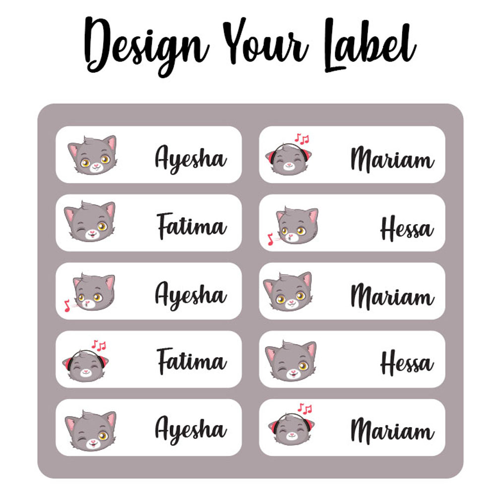 Printshop - Waterproof Personalised Labels Pack of 84 - Cat Face
