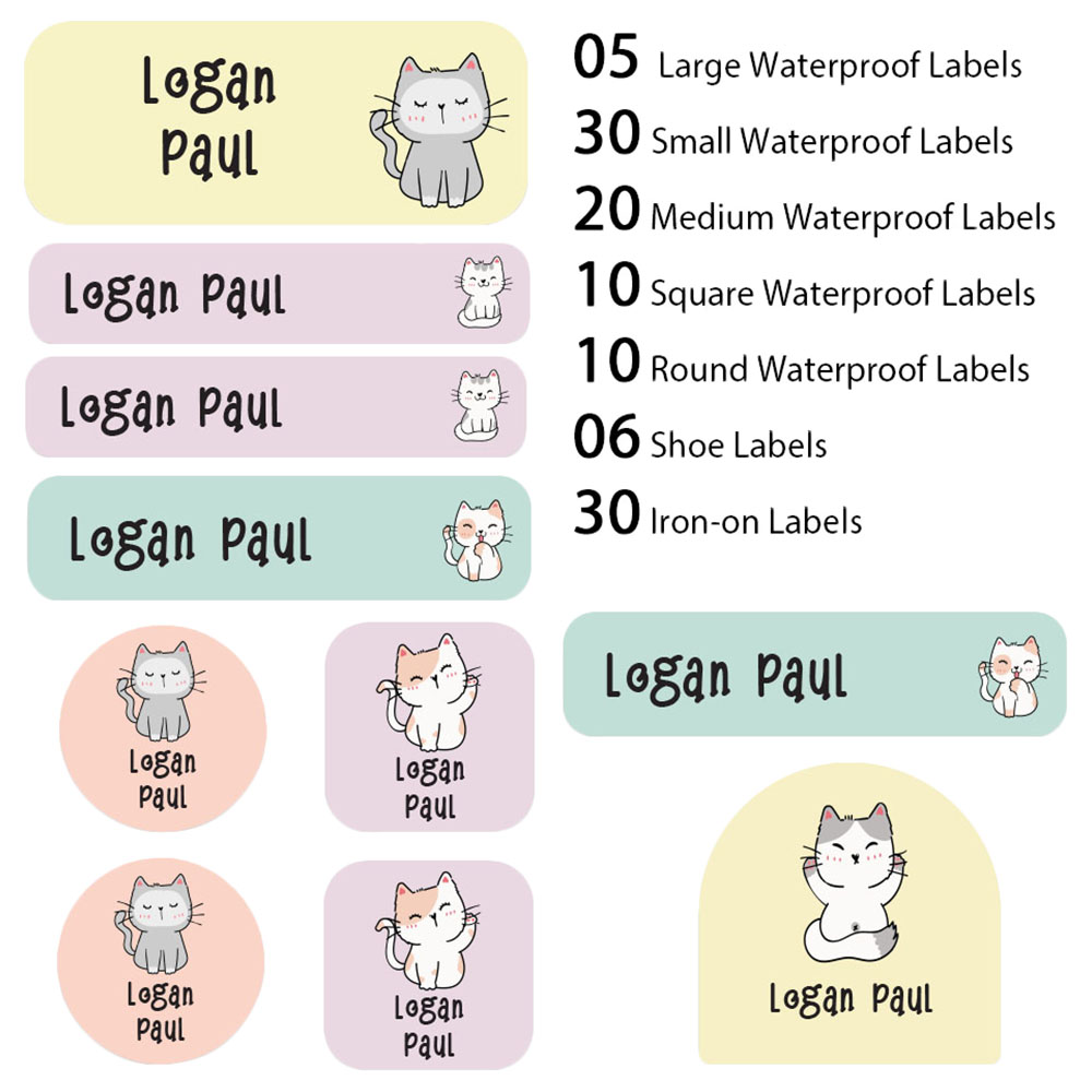 My Labels - Shoe & Iron On Waterproof Labels - Happy Kitty
