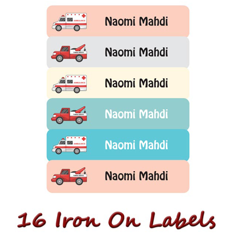 Printshop - Personalised Iron On Labels - Emergency Vehicles - 16pcs