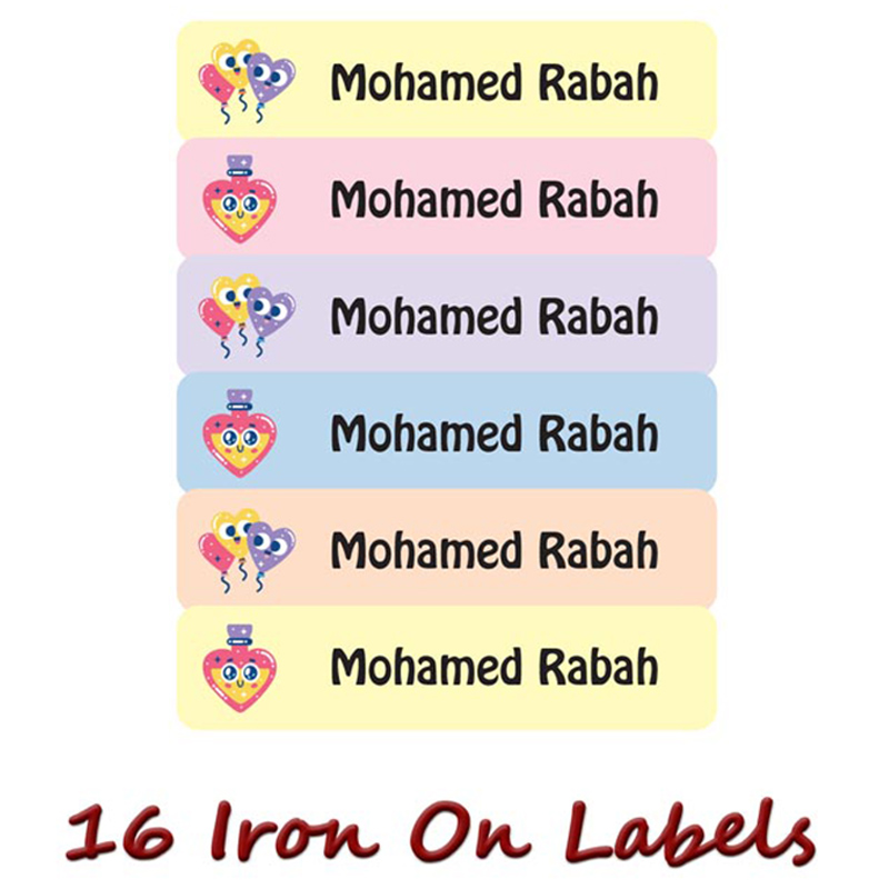 Printshop - Personalised Iron On Labels - Heart - 16pcs