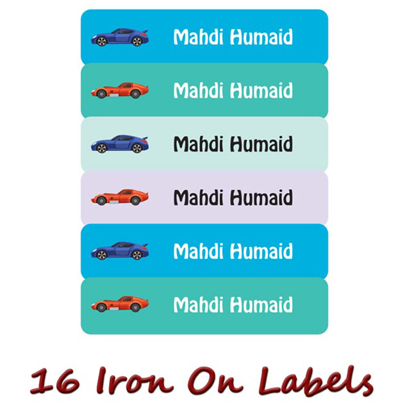 Printshop - Personalised Iron On Labels - Sports Cars - 16pcs