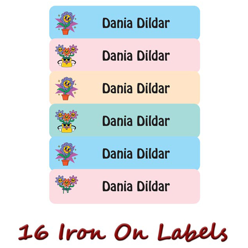 Printshop - Personalised Iron On Labels - Flowers 2 - 16pcs