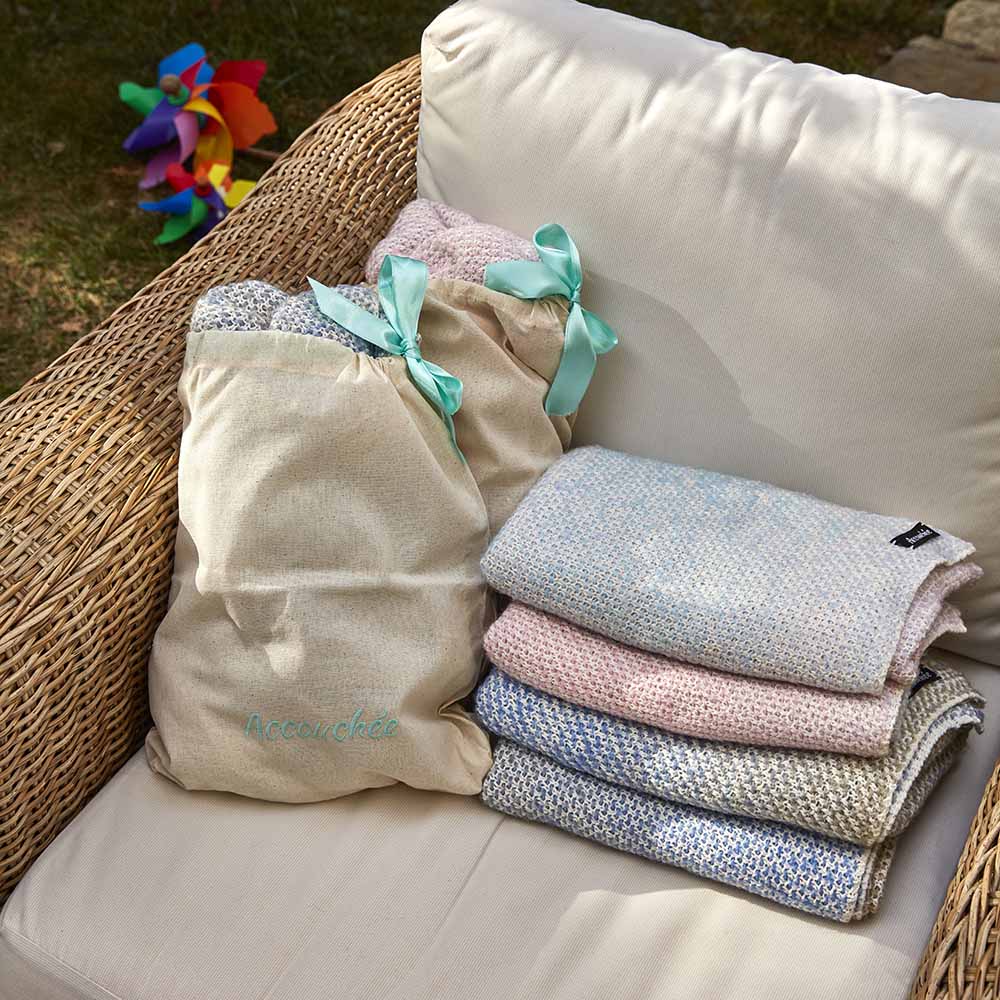 Accouchee - Cotton Knitted Baby Blanket 1pc - Blue & Beige