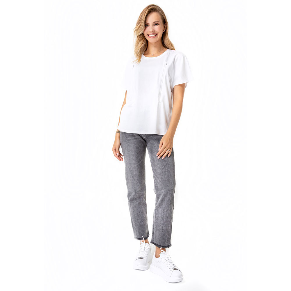 Accouchee - Zip Up Tshirt for Pregnancy/Nursing - White