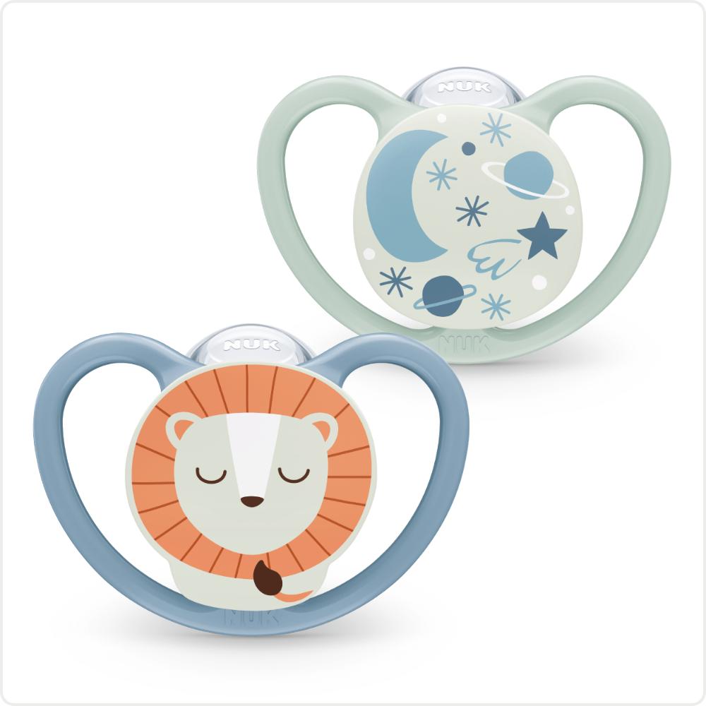 NUK - Space Night Silicone Soother 6-18m 2pc - Lion & Stars