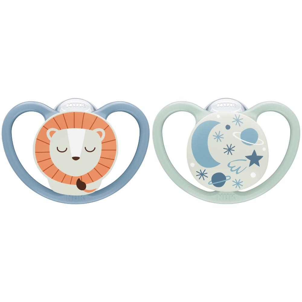 NUK - Space Night Silicone Soother 6-18m 2pc - Lion & Stars