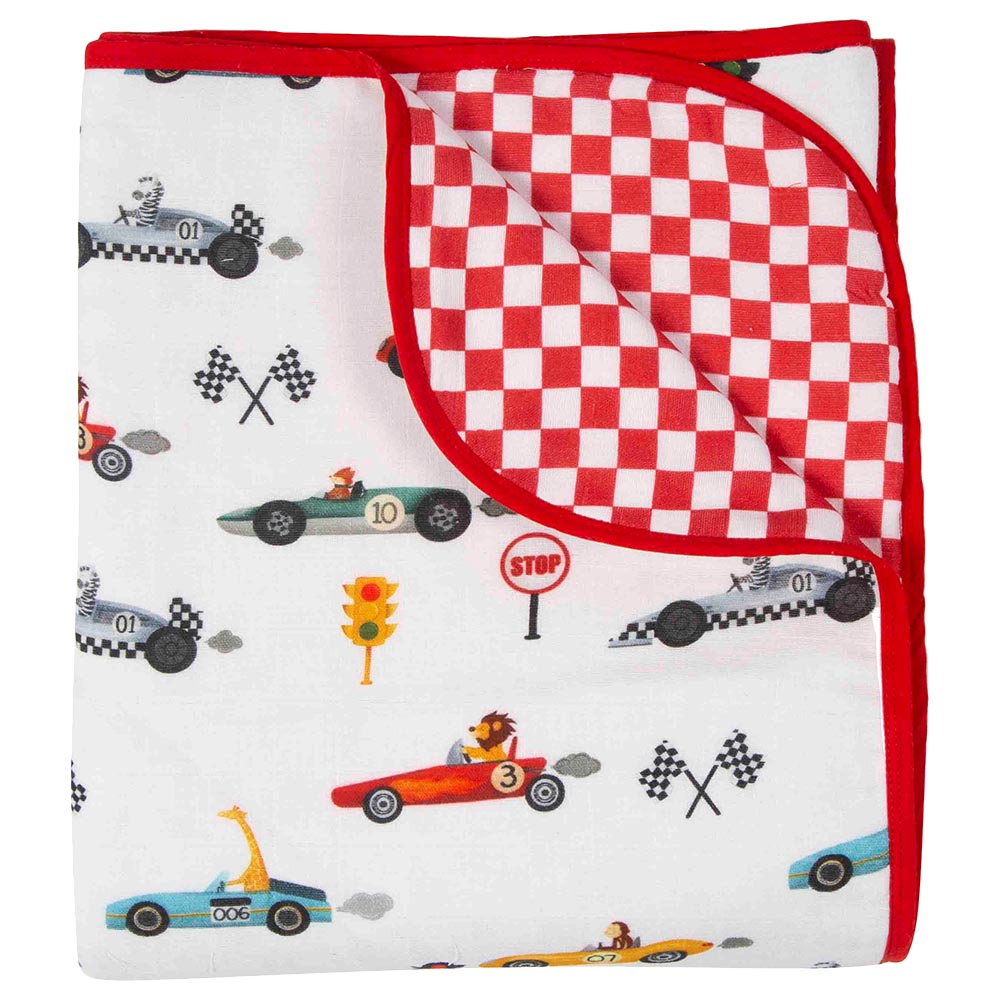 Little West Street - Racing Cars Blanket - Red/White