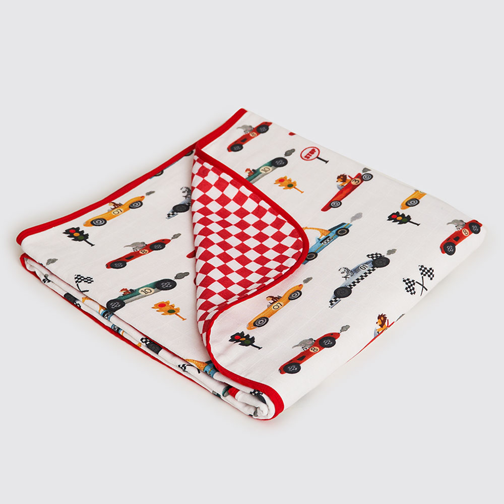 Little West Street - Racing Cars Blanket - Red/White