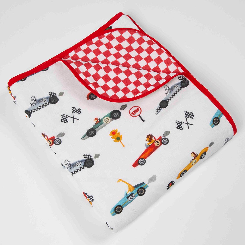 Little West Street - Racing Cars Blanket - Red/White