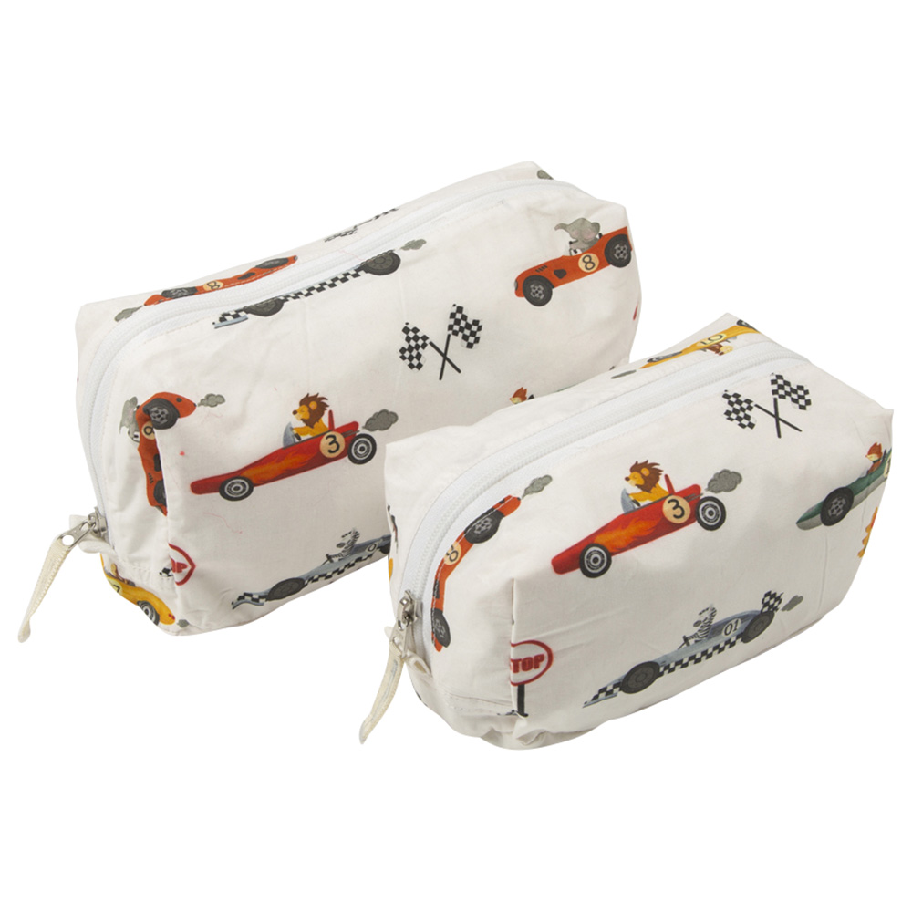 Little West Street - Racing Cars Travel Pouch-2pc-Set White