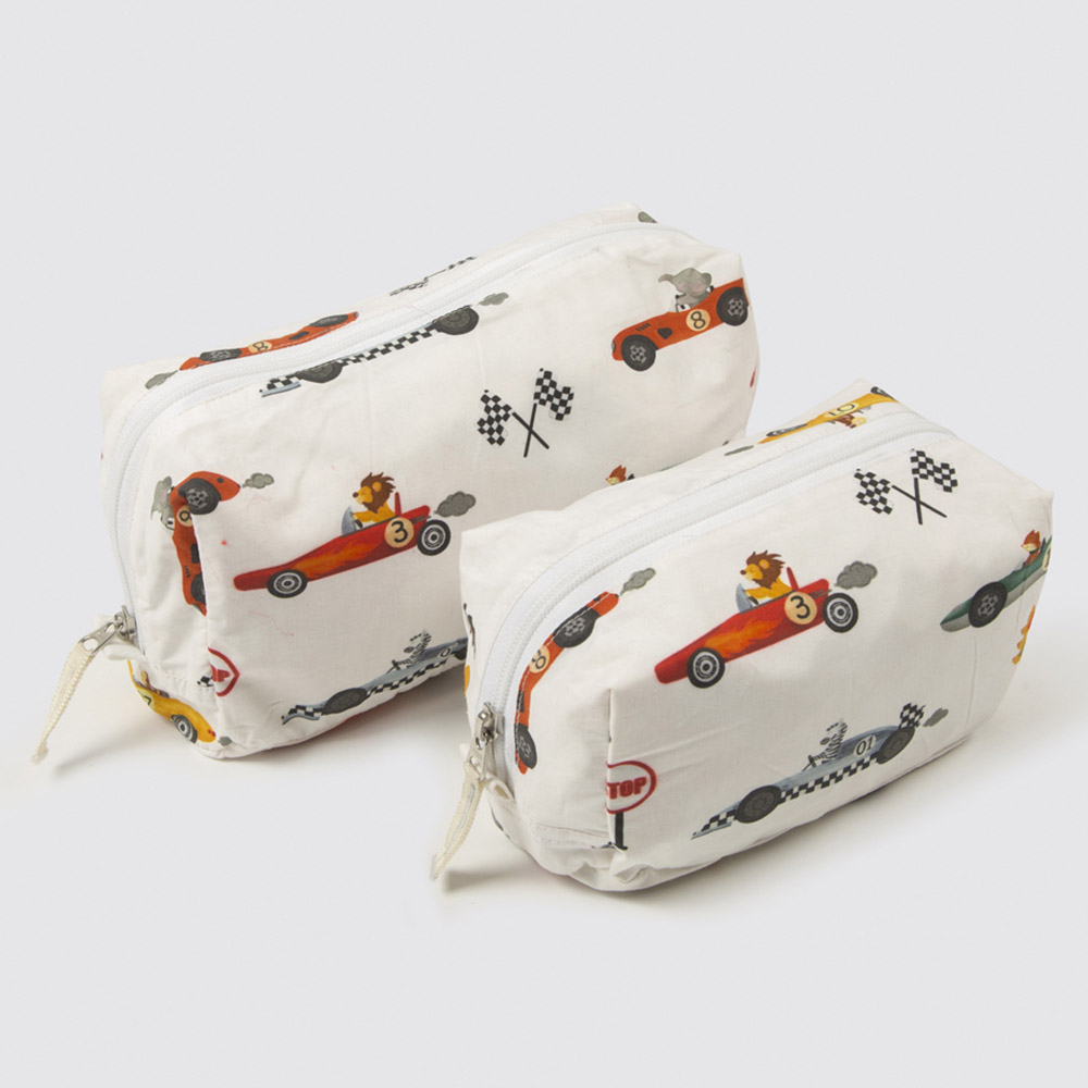 Little West Street - Racing Cars Travel Pouch-2pc-Set White