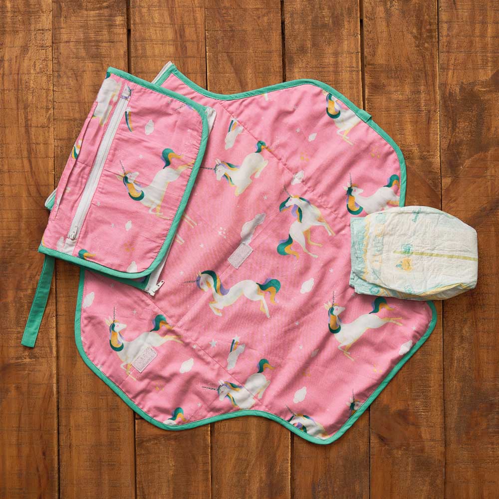 Little West Street - Unicorns Organic Diaper Clutch - Pink