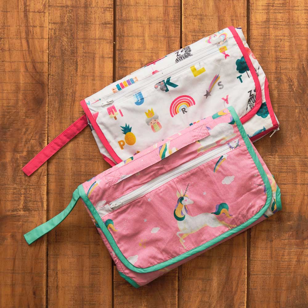 Little West Street - Unicorns Organic Diaper Clutch - Pink