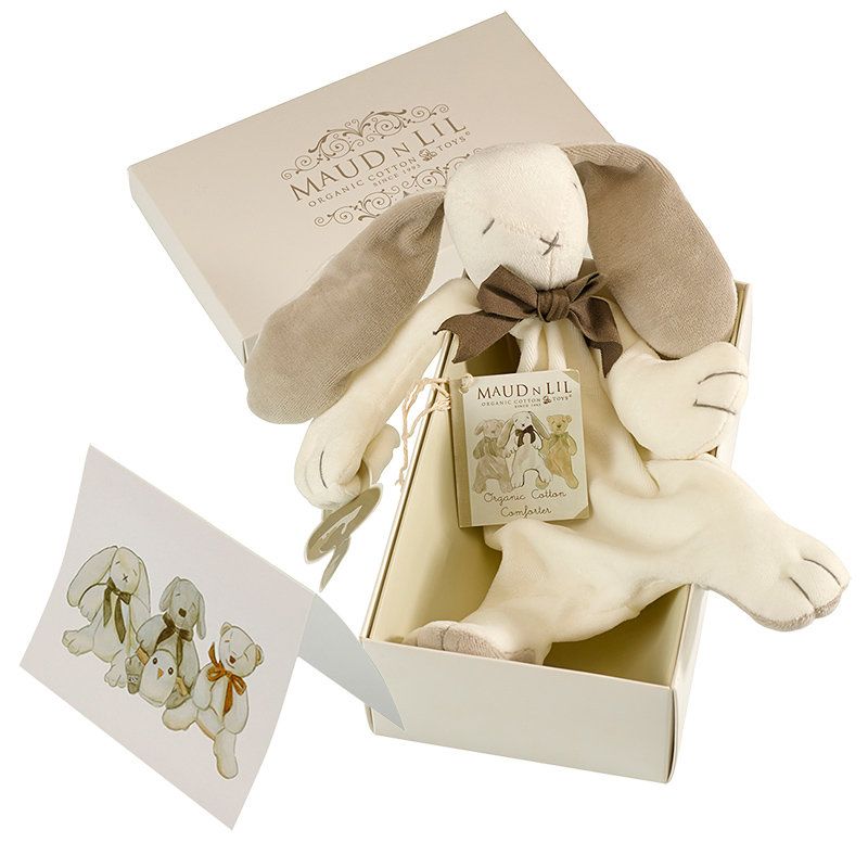 Maud n Lil - Organic Ears the Bunny Soft Comforter in Gift Box - White/Grey