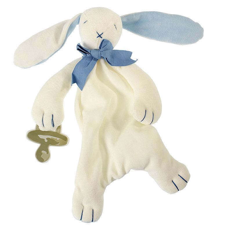 Maud n Lil - Organic Oscar the Bunny Soft Comforter in Gift Box - White/Blue