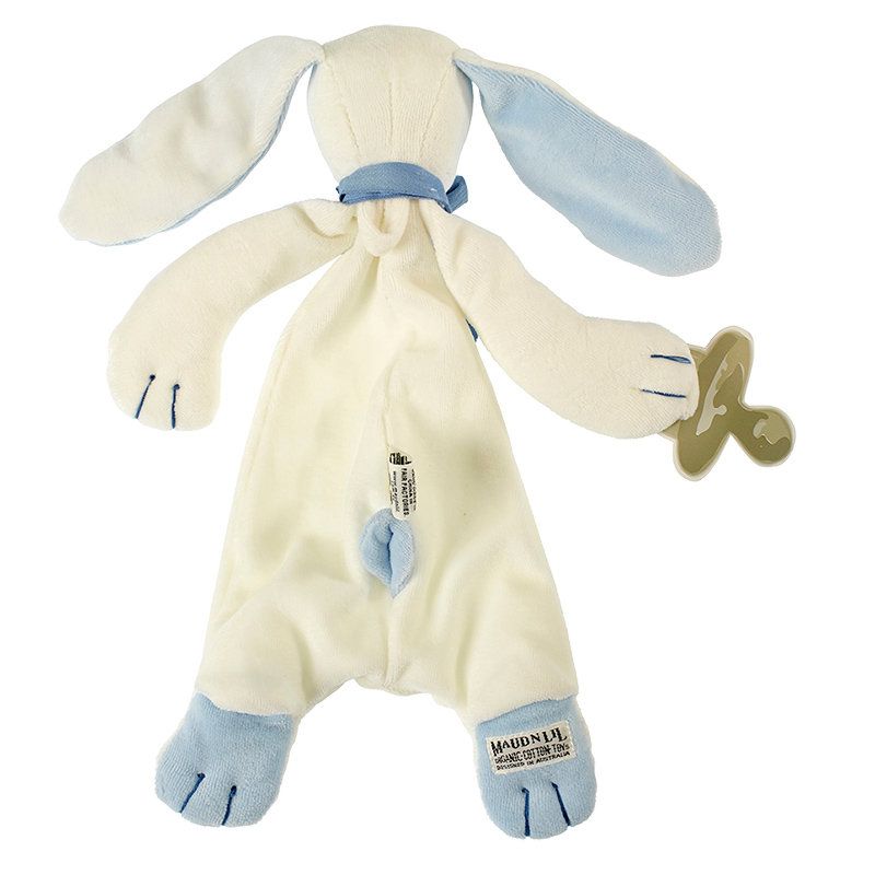 Maud n Lil - Organic Oscar the Bunny Soft Comforter in Gift Box - White/Blue