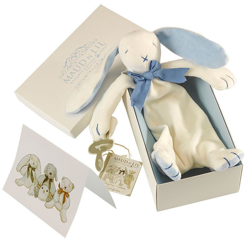 Maud n Lil - Organic Oscar the Bunny Soft Comforter in Gift Box - White/Blue