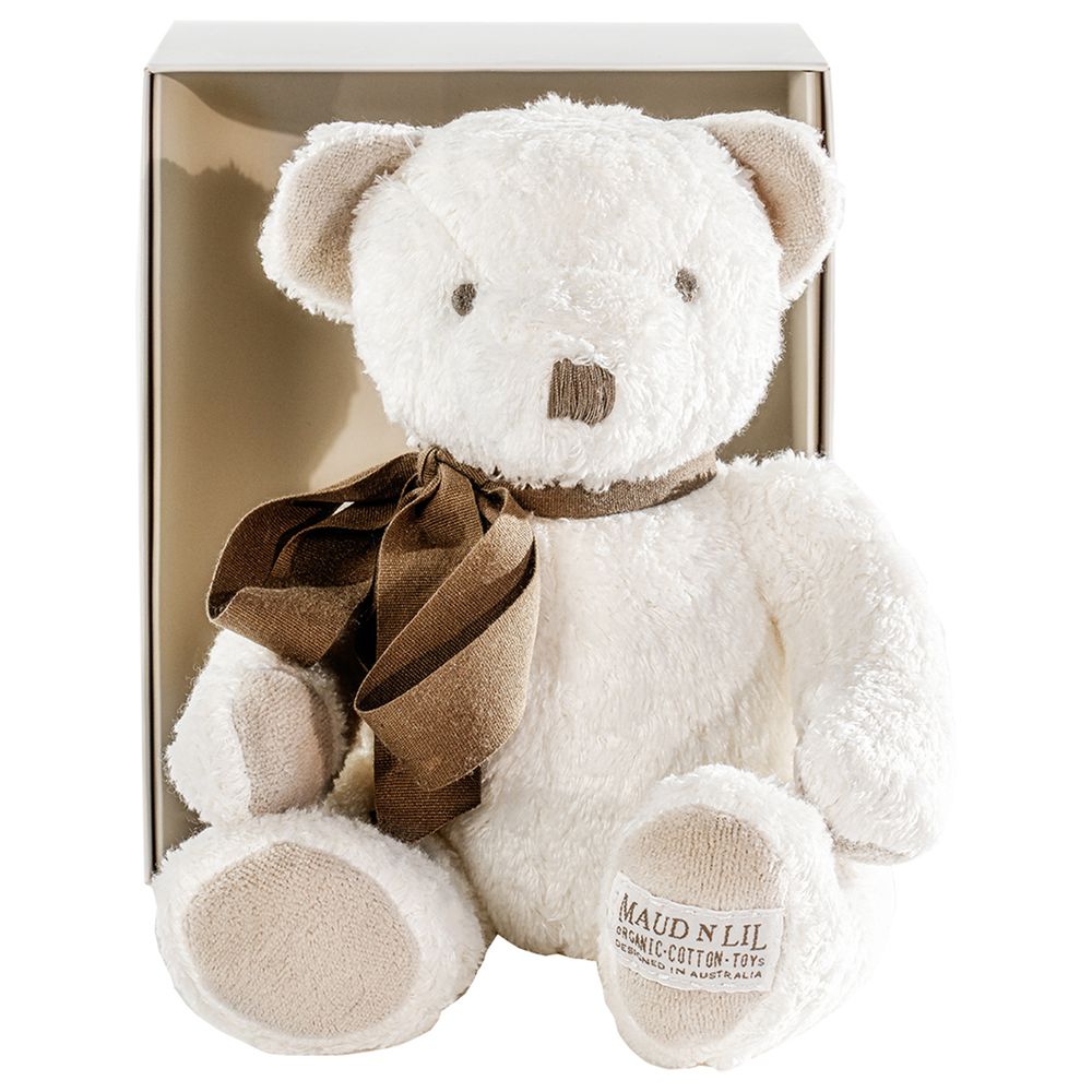 Maud N Lil - Organic Edward Teddy Bear Gift Boxed - White/Grey