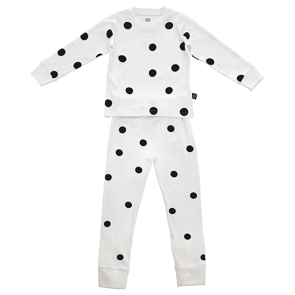 Ooh Noo Organic Pyjamas Kids with Black Dots - White