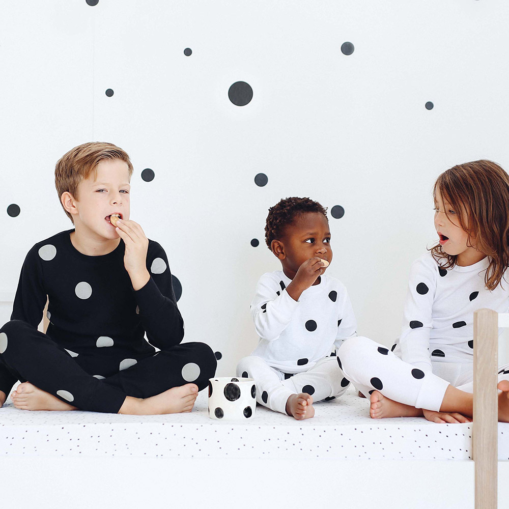 Ooh Noo Organic Pyjamas Kids with Black Dots - White