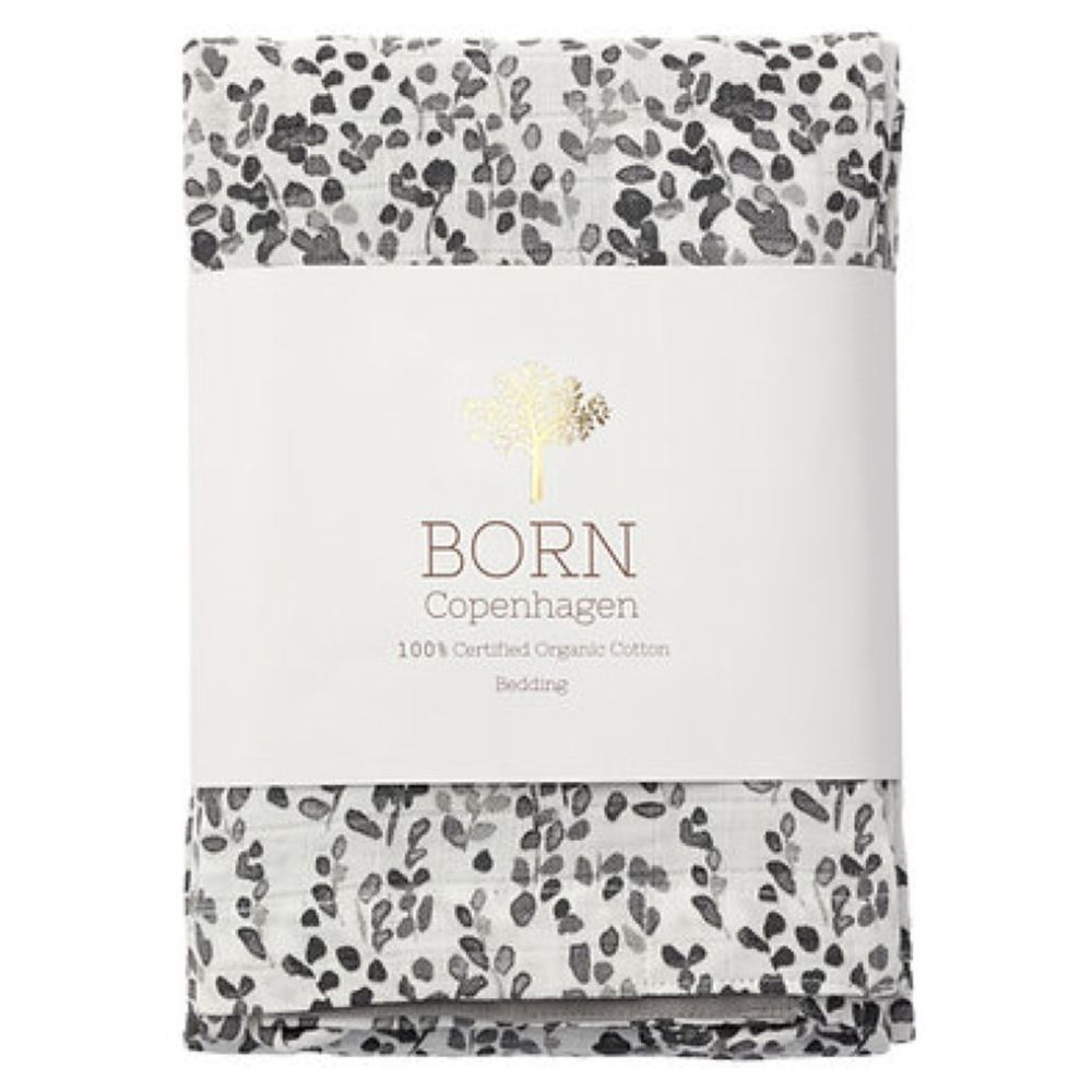 Born Copenhagen - Organic Toddler Duvet/Pillow Cover - Grey Leaf
