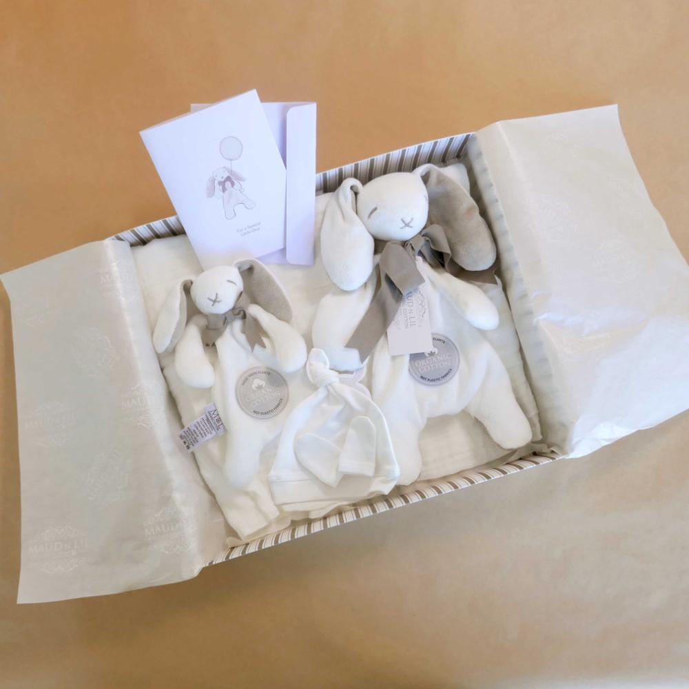 Maud N Lil - Organic Luxury Oscar The Bunny Baby Gift Box Pack of 6 - White/Grey