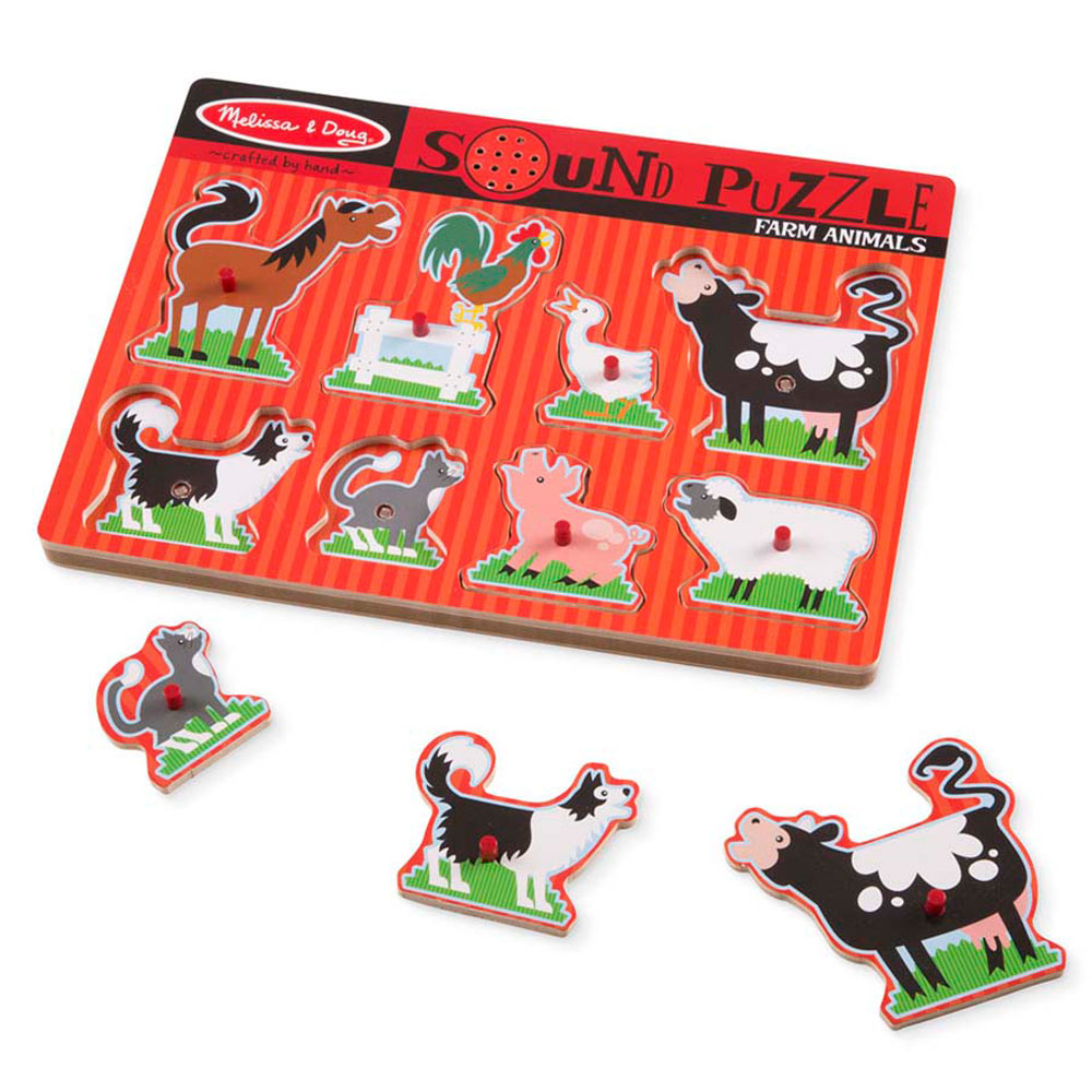 Melissa & Doug Farm Animals Sound Puzzle - Pack Of 8 Wooden Peg Toy