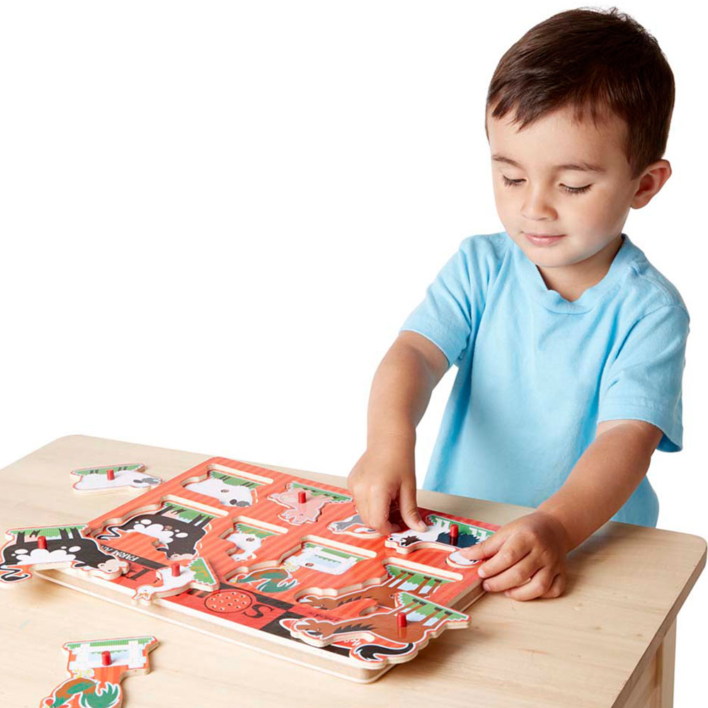 Melissa & Doug Farm Animals Sound Puzzle - Pack Of 8 Wooden Peg Toy
