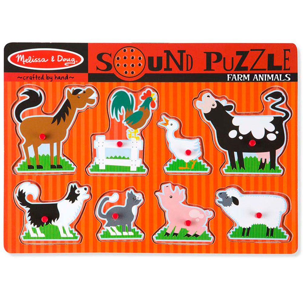 Melissa & Doug Farm Animals Sound Puzzle - Pack Of 8 Wooden Peg Toy